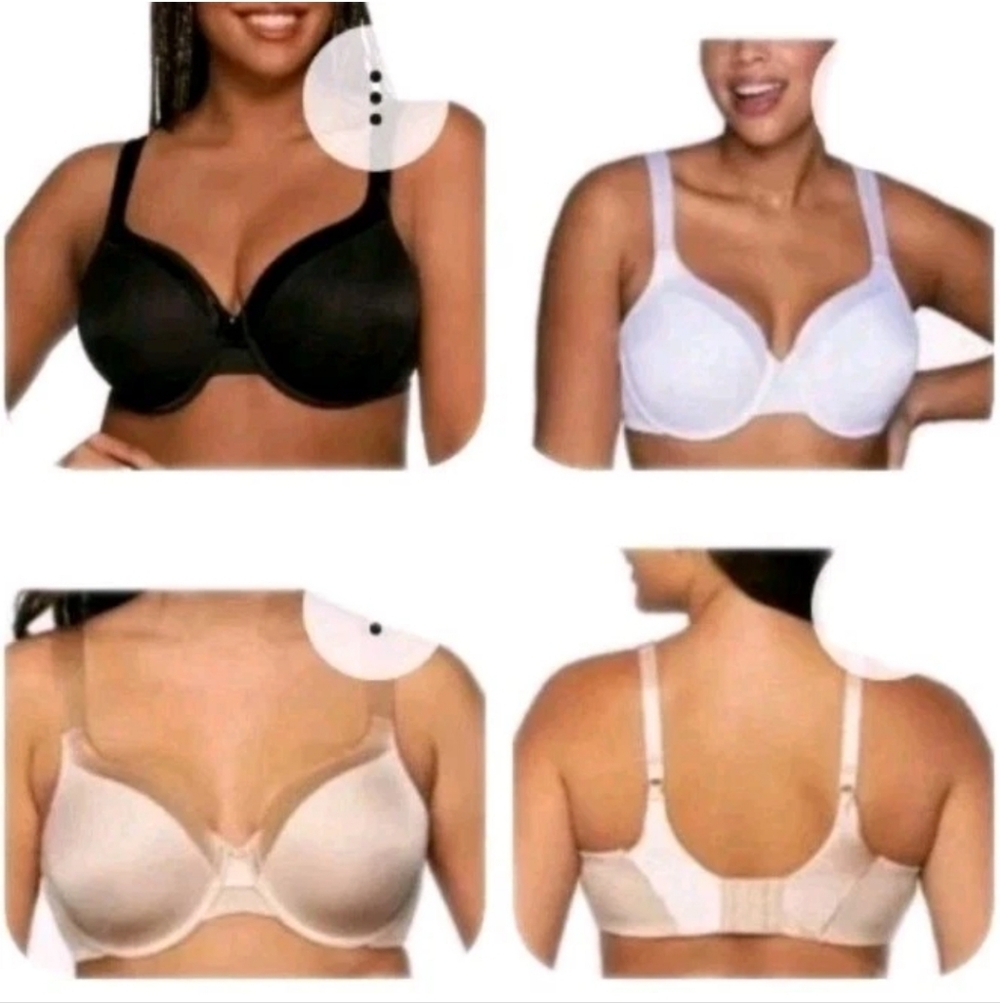 3 Vanity Fair Bra Sz 44C Zoned In Support Underwire Black White Rose Beige Nwt